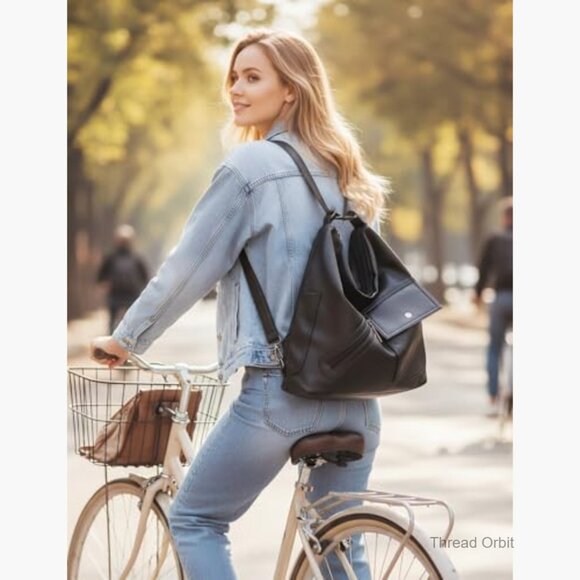 Large Vegan Leather Backpack Tote with 10 Pockets Fits 15 Laptop